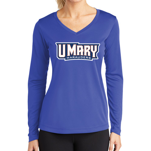  Womens Royal Performance Long Sleeve V Neck Shirt - U Mary Marauders