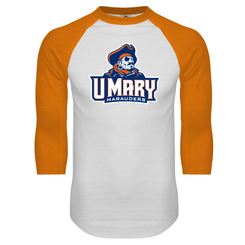  White/Orange Raglan Baseball T Shirt - Primary Athletics Mark