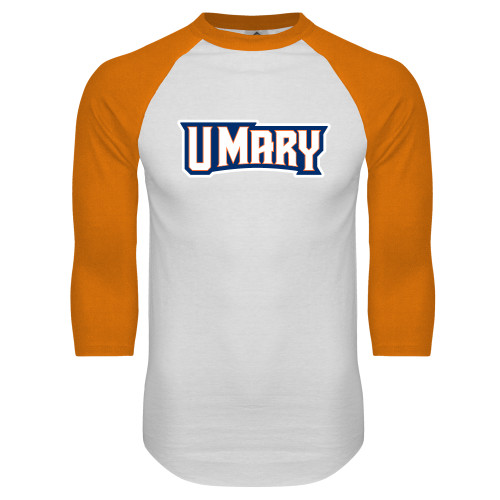  White/Orange Raglan Baseball T Shirt - U Mary