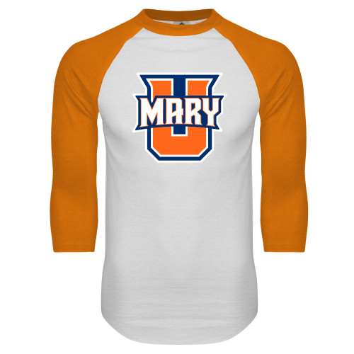  White/Orange Raglan Baseball T Shirt - U Mary Tall Version