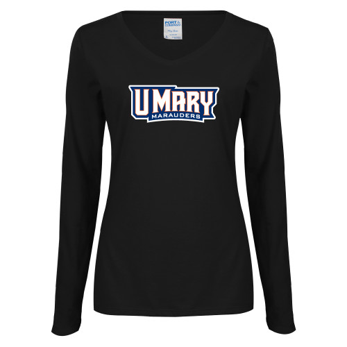  Womens Black Long Sleeve V Neck Tee  - U Mary Marauders