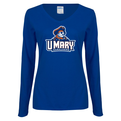  Womens Royal Long Sleeve V Neck Tee  - Primary Athletics Mark