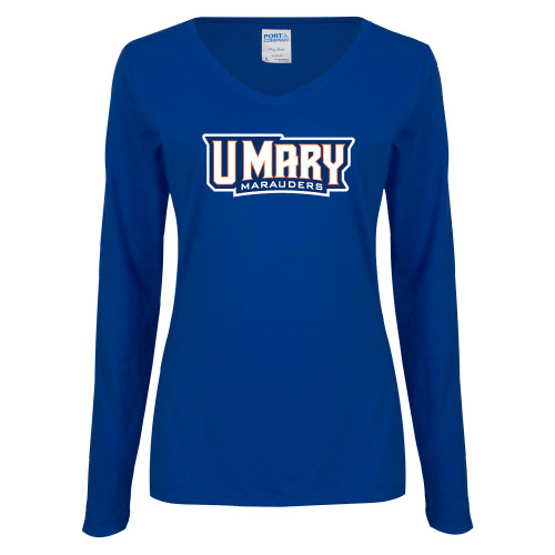  Womens Royal Long Sleeve V Neck Tee  - U Mary Marauders