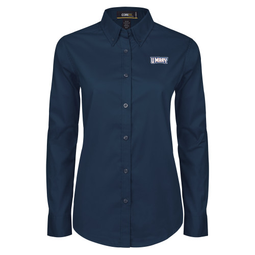  Womens Navy Twill Button Down Long Sleeve  - U Mary