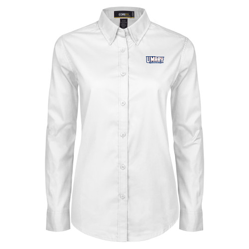  Womens White Twill Button Down Long Sleeve - U Mary Marauders