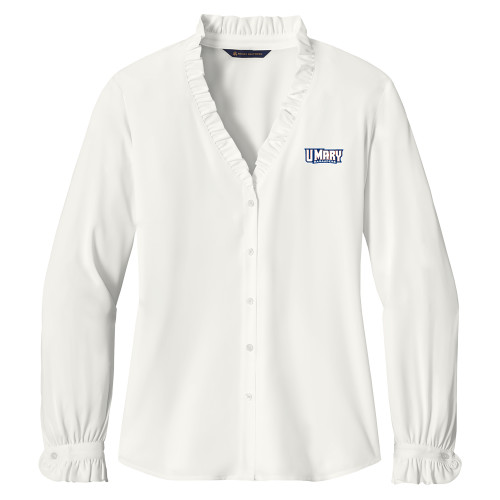 Mary Marauders Brooks Brothers Womens Off White Long Sleeve Ruffle Collar Blouse