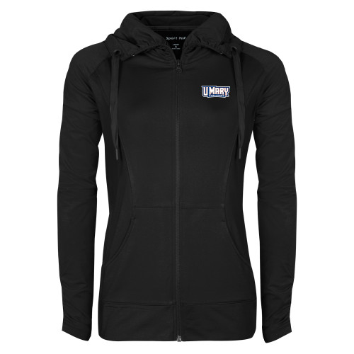  Womens Black Sport Wick Stretch Full Zip Jacket - U Mary Marauders