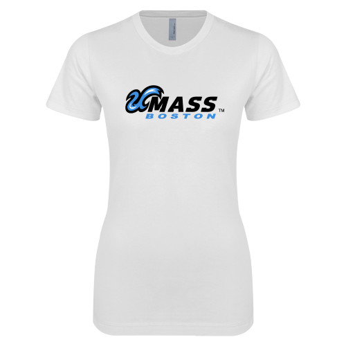 Next Level Womens White Boyfriend Tee - UMass Boston Horizontal