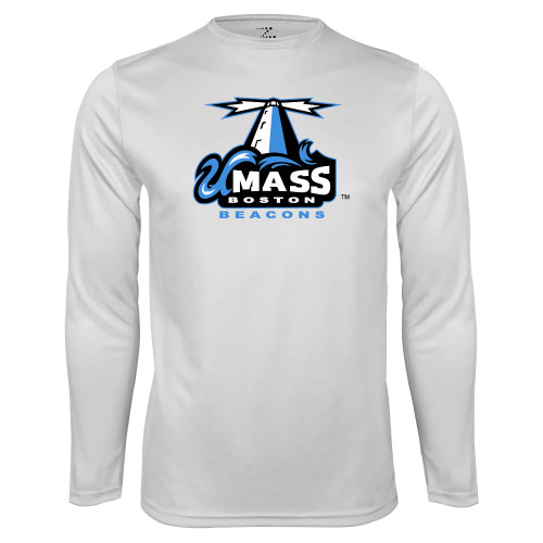  White Performance Long Sleeve Shirt - Primary Logo