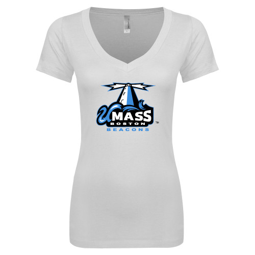  Next Level Womens White Ideal V Tee - Primary Logo