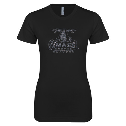  Next Level Womens Black Boyfriend Tee - Primary Logo Graphite Glitter