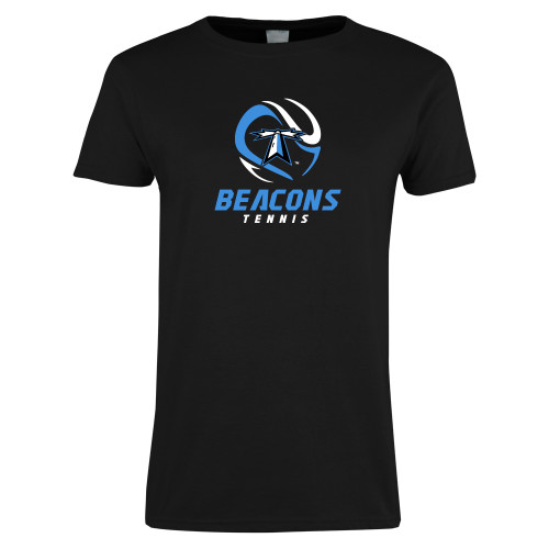  Womens Black Short Sleeve Tee - Beacons Tennis Abstract Ball