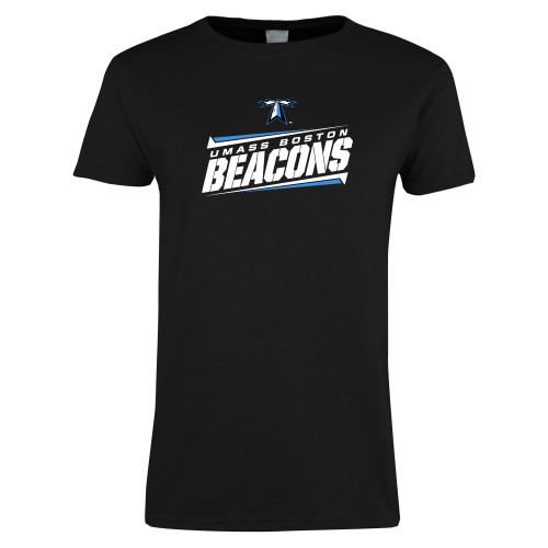  Womens Black Short Sleeve Tee - Slanted Beacons Stencil