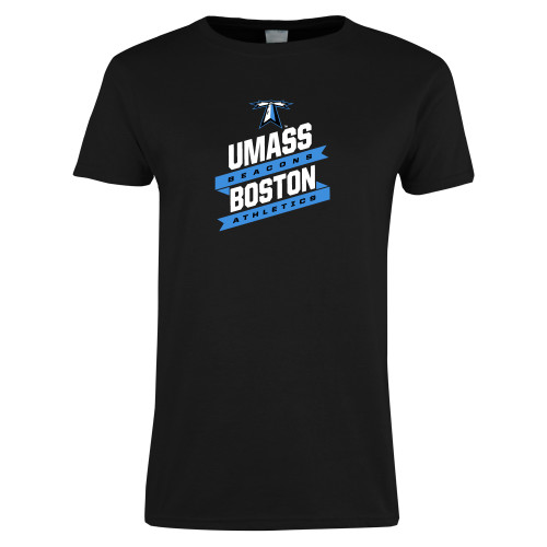  Womens Black Short Sleeve Tee - UMass Boston Beacons Athletics Banners