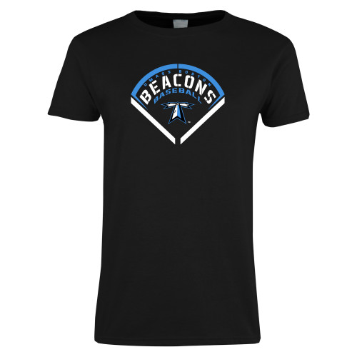  Womens Black Short Sleeve Tee - Beacons Baseball Stencil Diamond