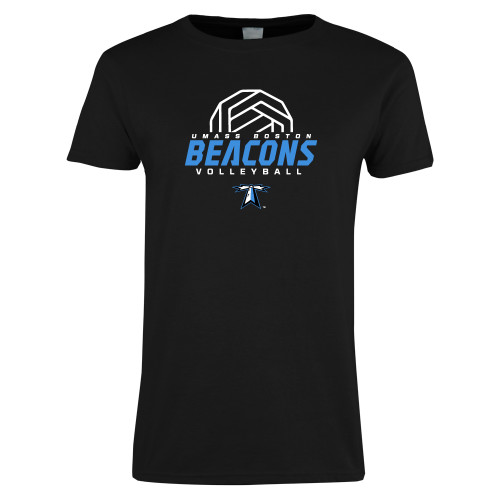  Womens Black Short Sleeve Tee - Beacons Volleyball Abstract Ball