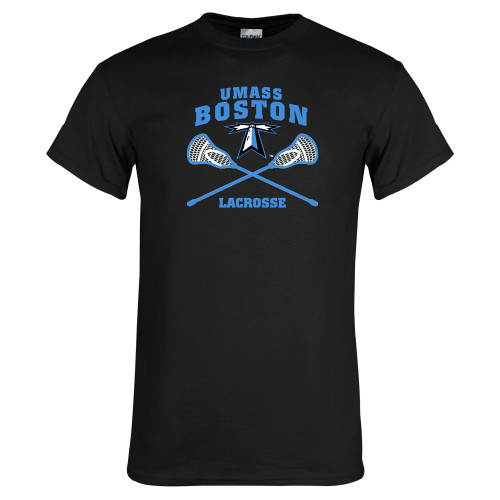  Black T Shirt - UMass Boston Lacrosse Crossed Sticks