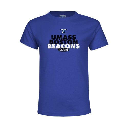  Youth Royal T Shirt - UMass Boston Beacons Hockey Distressed