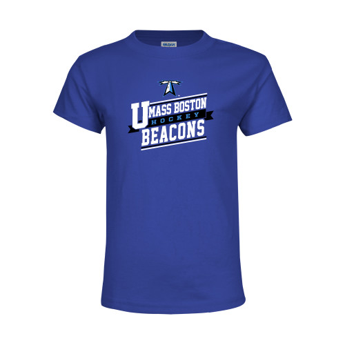  Youth Royal T Shirt - UMass Boston Beacons Hockey Slanted