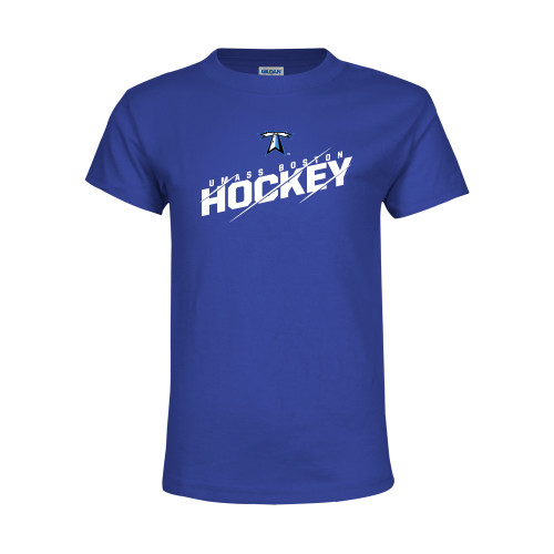  Youth Royal T Shirt - UMass Boston Beacons Hockey Slashed