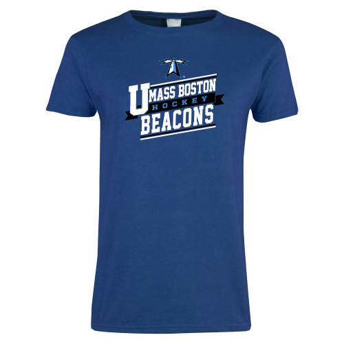  Womens Royal Short Sleeve Tee - UMass Boston Beacons Hockey Slanted