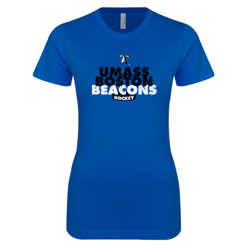  Next Level Womens Royal Boyfriend Tee - UMass Boston Beacons Hockey Distressed