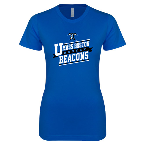  Next Level Womens Royal Boyfriend Tee - UMass Boston Beacons Hockey Slanted