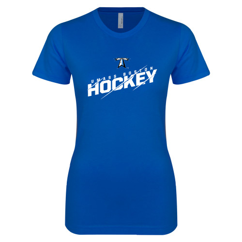  Next Level Womens Royal Boyfriend Tee - UMass Boston Beacons Hockey Slashed