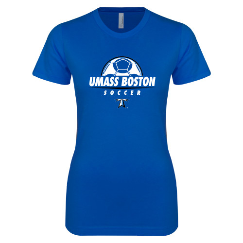  Next Level Womens Royal Boyfriend Tee - UMass Boston Soccer Stacked