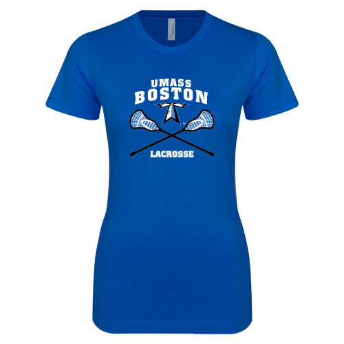  Next Level Womens Royal Boyfriend Tee - UMass Boston Lacrosse Crossed Sticks