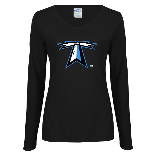  Womens Black Long Sleeve V Neck Tee  - Lighthouse