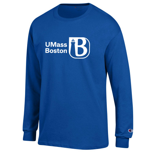  Champion Royal Long Sleeve T Shirt - UMass Boston Wordmark