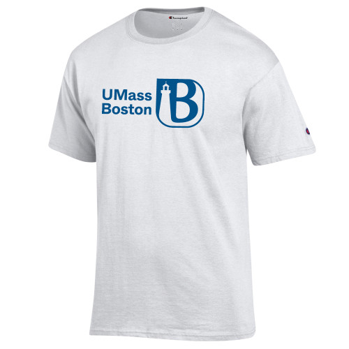  Champion White T Shirt - UMass Boston Wordmark