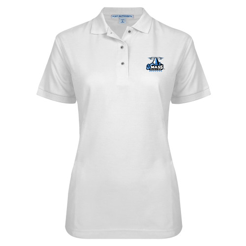  Womens Silk Touch White Pique Polo - Primary Logo