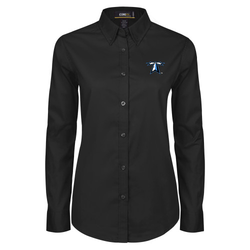  Womens Black Twill Button Down Long Sleeve  - Lighthouse
