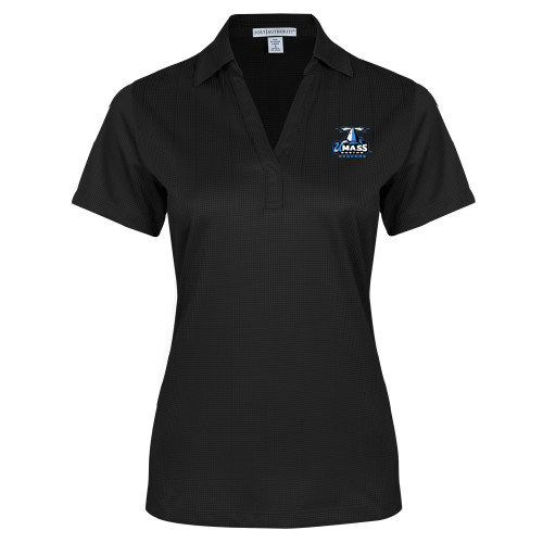  Womens Black Performance Fine Jacquard Polo - Primary Logo