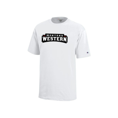  Champion Youth White Short Sleeve Tee - Primary Wordmark