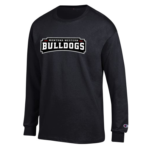  Champion Black Long Sleeve T Shirt - Bulldog Wordmark