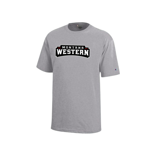  Champion Youth Grey Short Sleeve Tee - Primary Wordmark