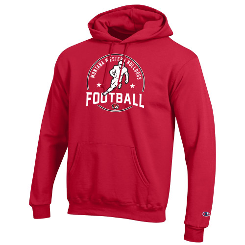  Champion Scarlet Red Fleece Hoodie - UMW Bulldogs Football Player with Ball