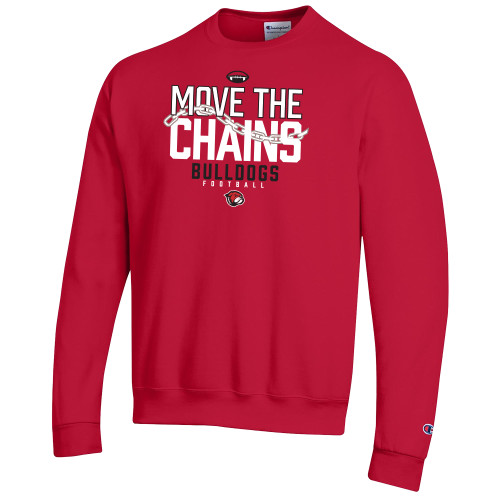  Champion Scarlet Red Fleece Crew - UMW Bulldogs Football Move the Chains