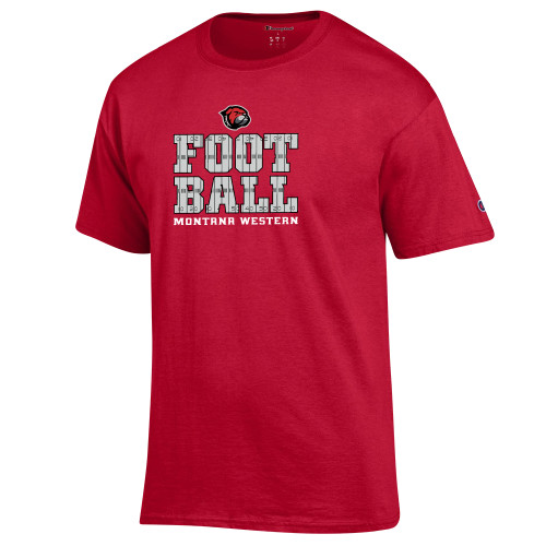  Champion Scarlet Red T Shirt - Football Field Lines
