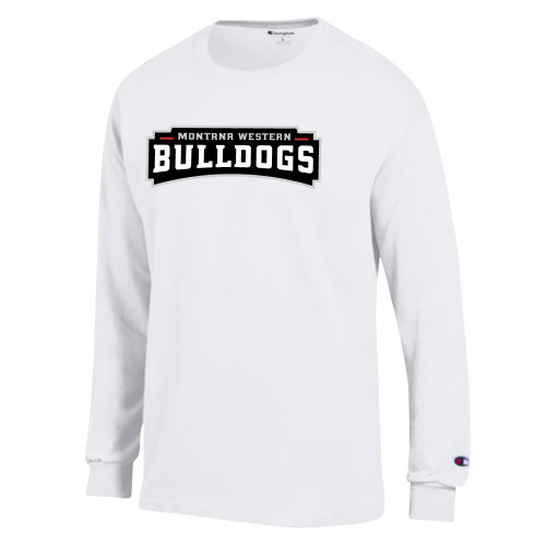  Champion White Long Sleeve T Shirt - Bulldog Wordmark