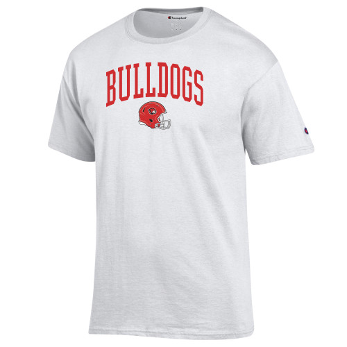  Champion White T Shirt - UMW Bulldogs with Helmet