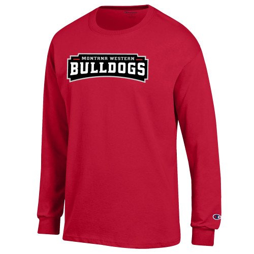  Champion Red Long Sleeve T Shirt - Bulldog Wordmark