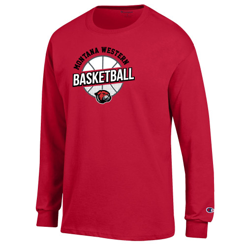  Champion Red Long Sleeve T Shirt - Basketball with Halftone Ball