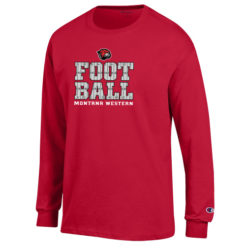  Champion Red Long Sleeve T Shirt - Football Field Lines