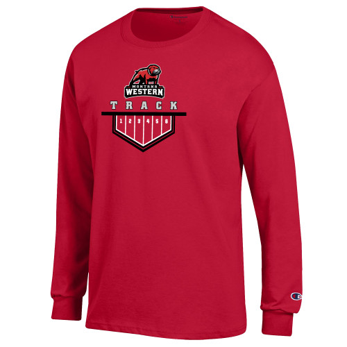  Champion Red Long Sleeve T Shirt - Track Numbered Lanes