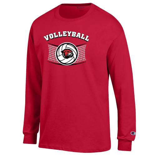  Champion Red Long Sleeve T Shirt - Volleyball with Ball in Net