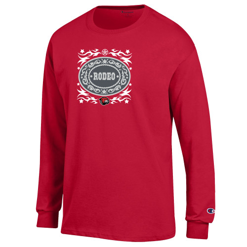  Champion Red Long Sleeve T Shirt - Rodeo Belt Buckle